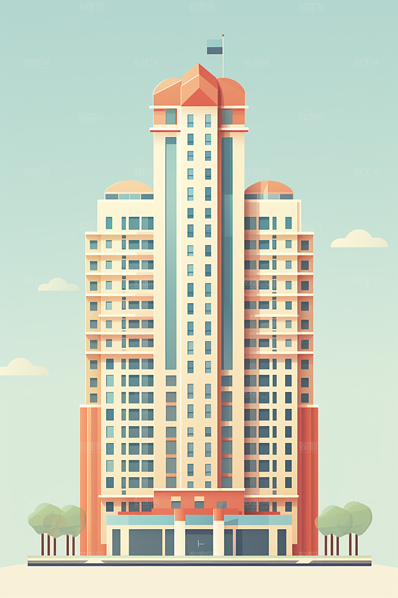 平面建筑简约大厦插画