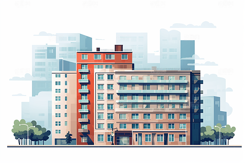 平面建筑立面几何插画