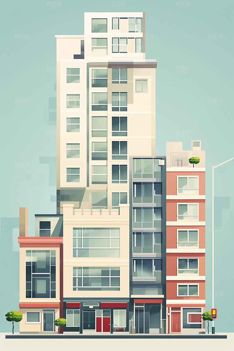 平面建筑立面简约插画