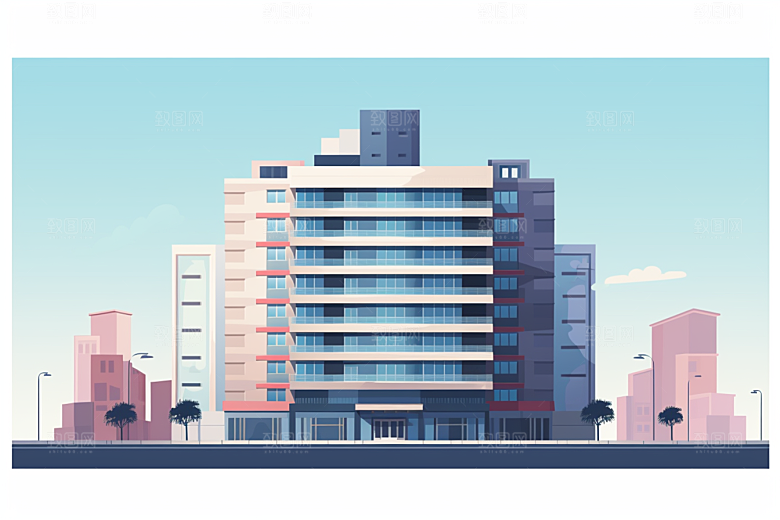 平面建筑简约大楼插画