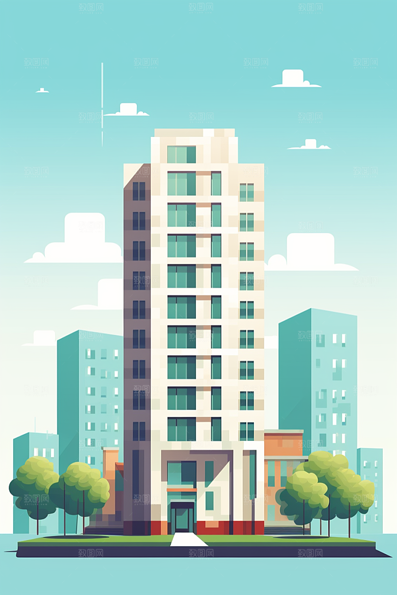 平面建筑高清几何插画