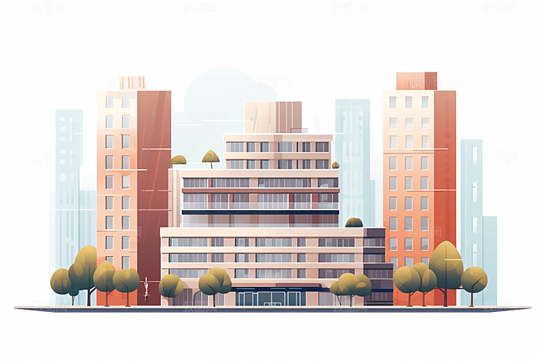 平面建筑大楼大厦插画