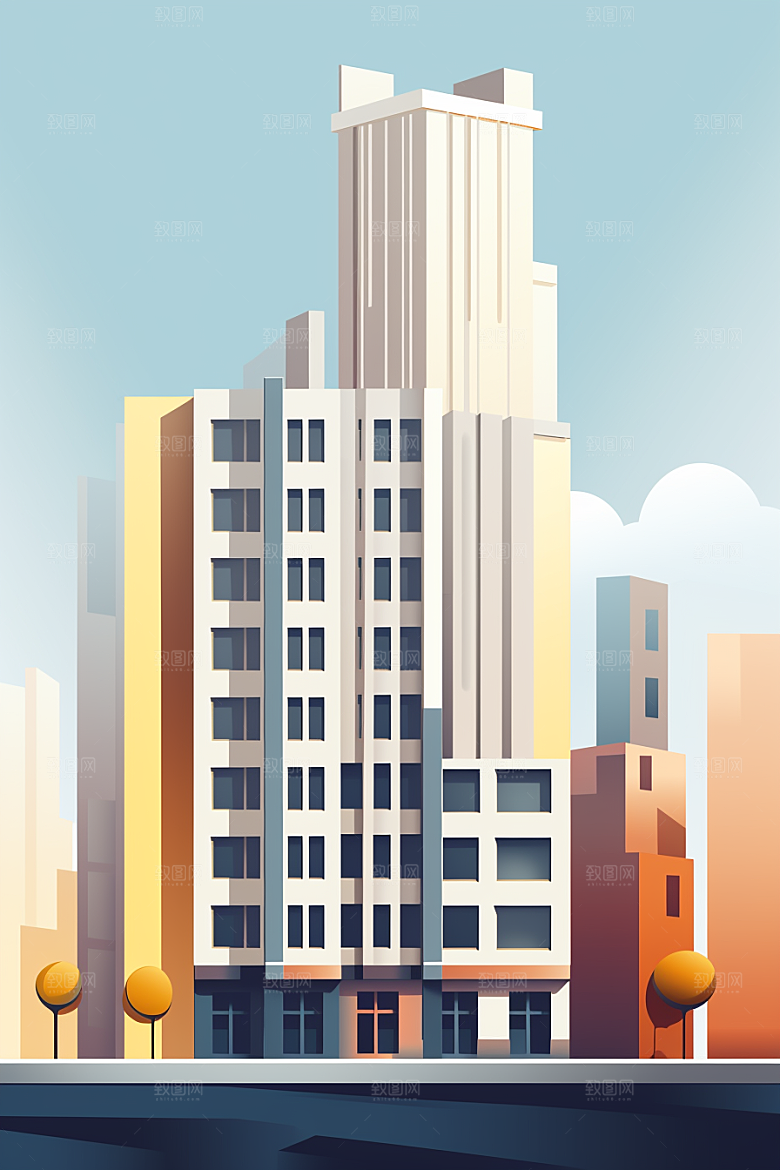 平面建筑立面简约插画