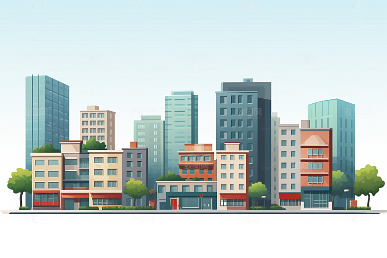 平面建筑简约大厦插画