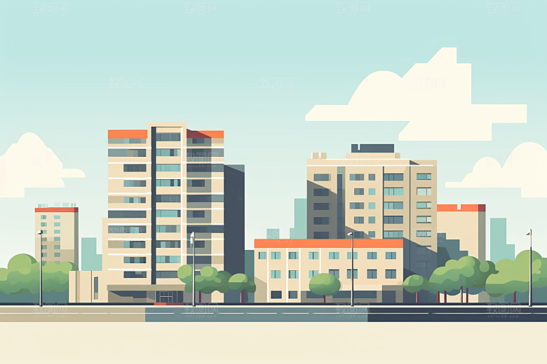 平面建筑大楼设计感插画