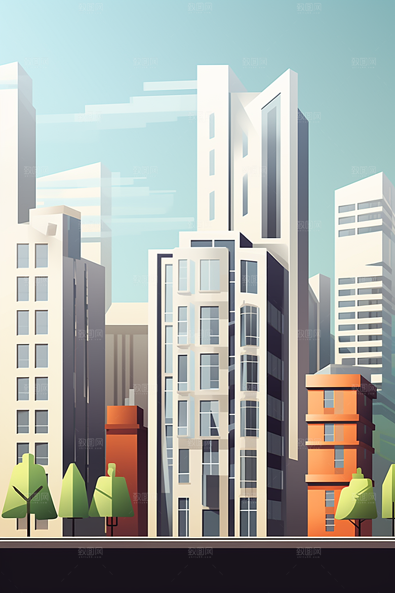 平面建筑大厦高清插画