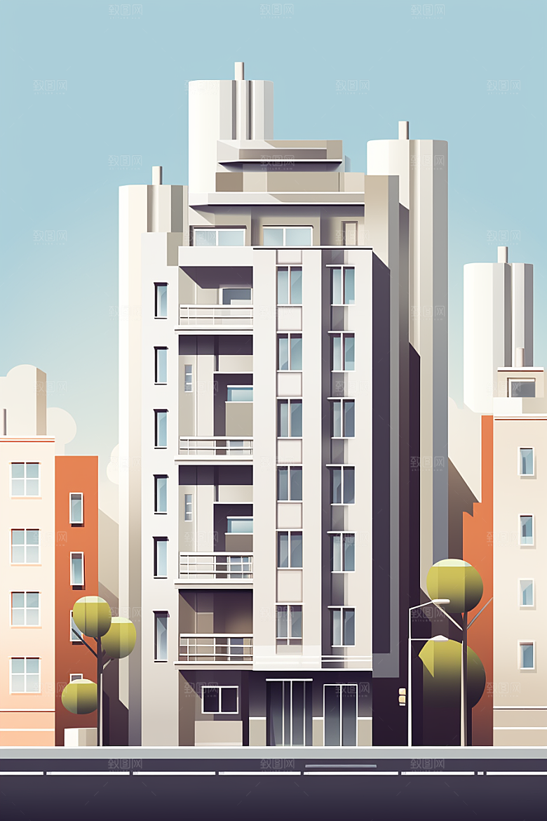 平面建筑大厦大楼插画