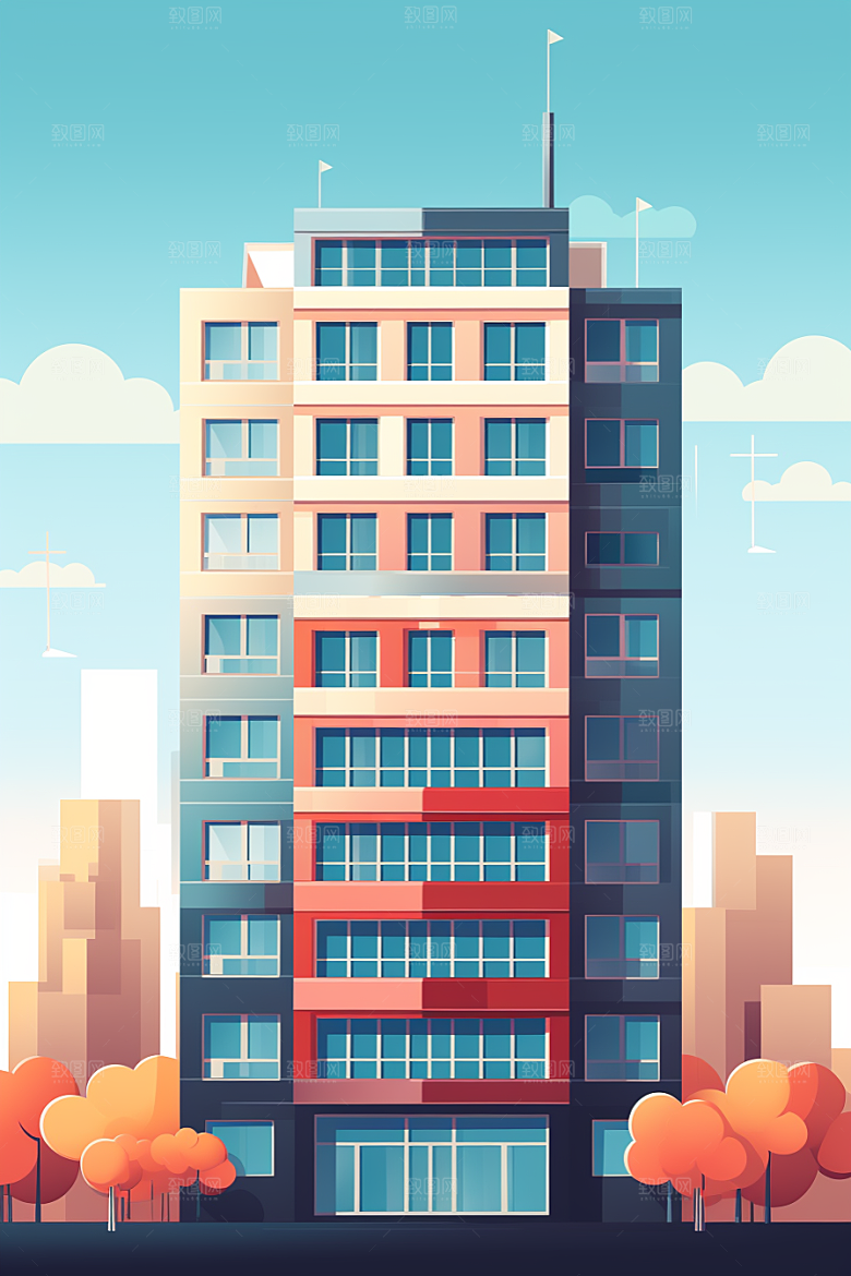 平面建筑简约设计感插画