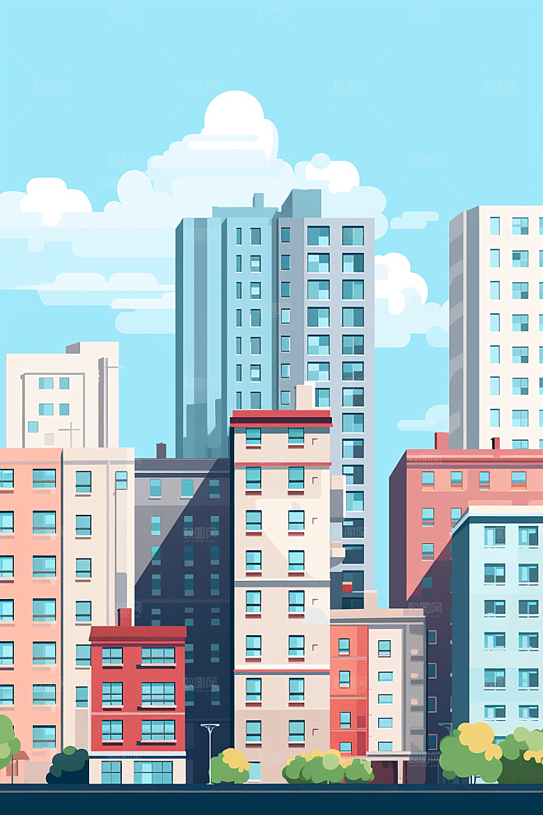 平面建筑大厦几何插画