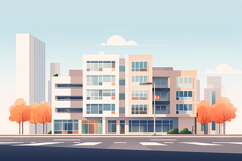 平面建筑设计感大楼插画