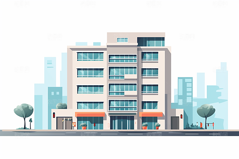 平面建筑大楼扁平风插画