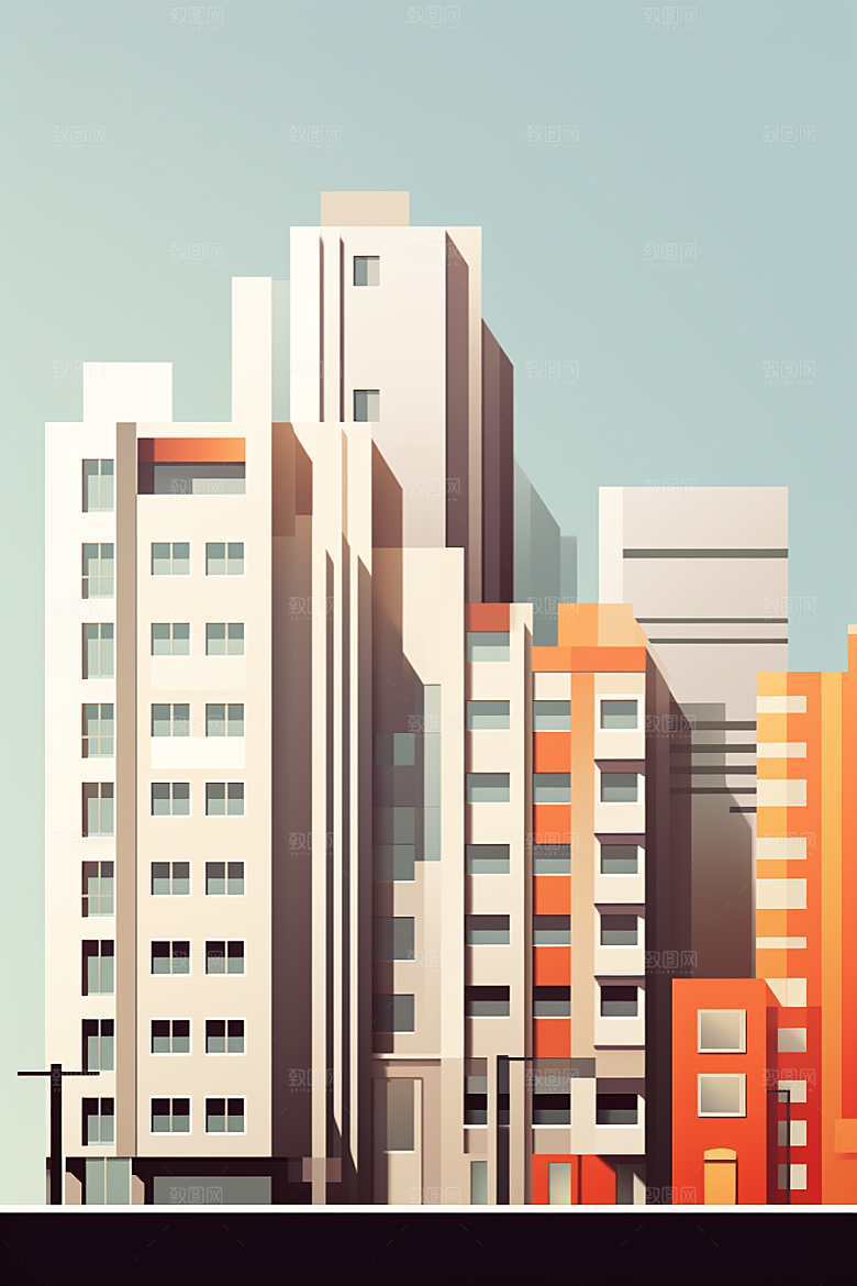 平面建筑几何设计感插画