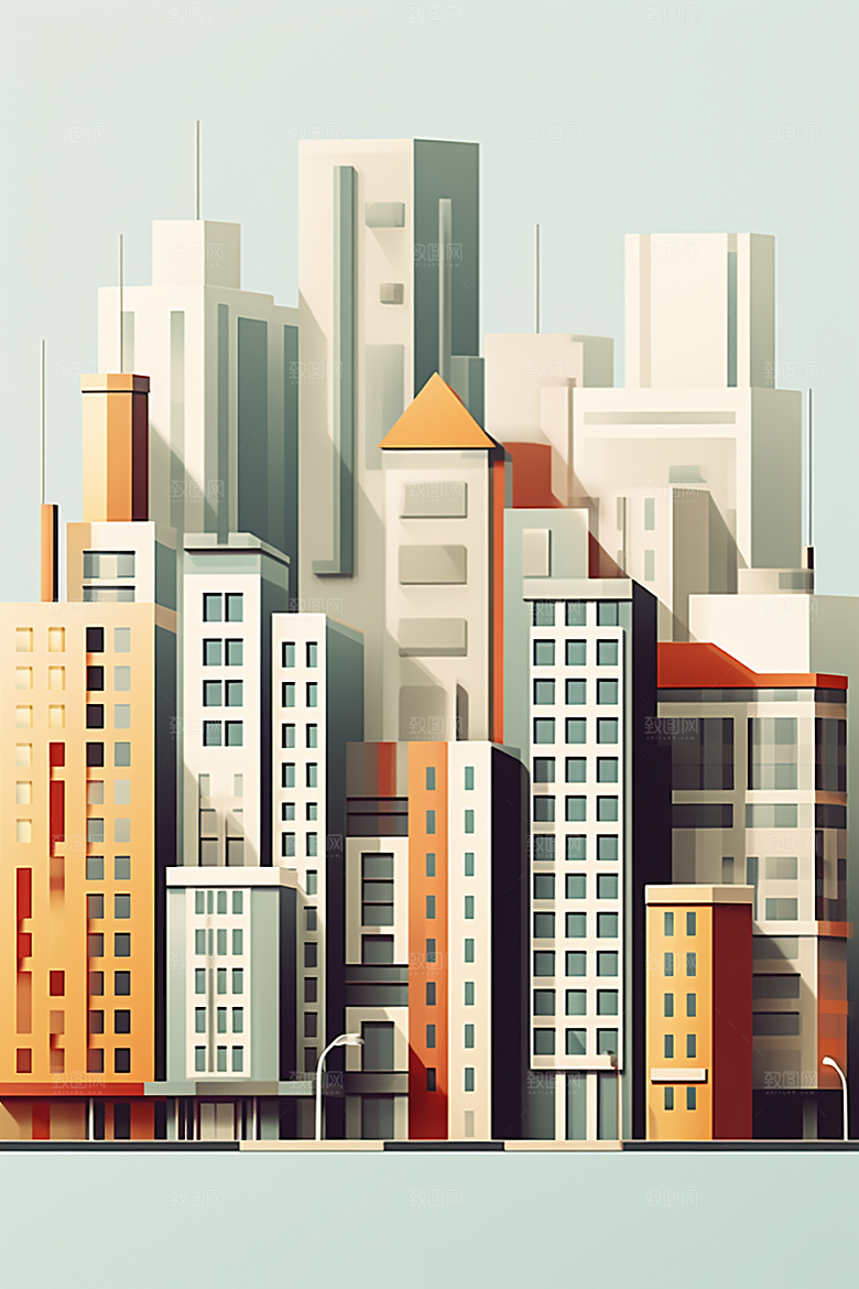 平面建筑简约设计感插画