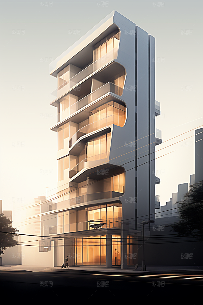 平面建筑大楼立面插画