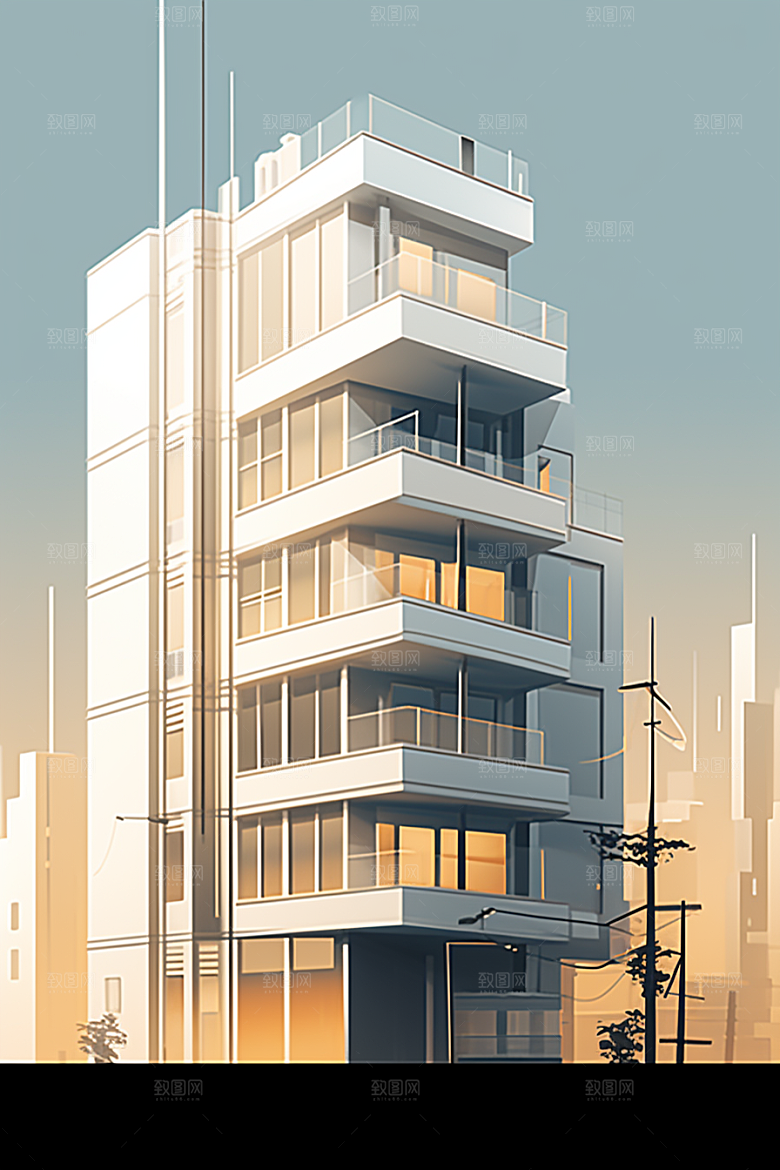 平面建筑扁平风大楼插画