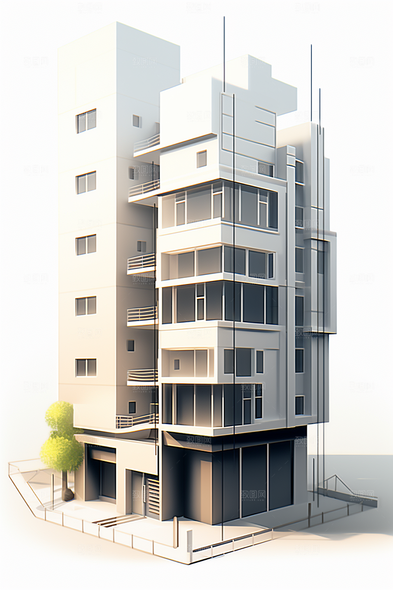 平面建筑几何立面插画