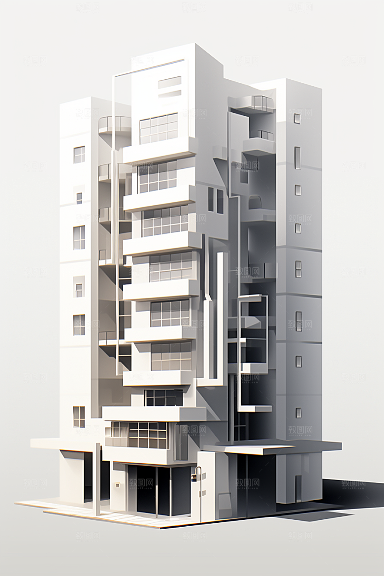 平面建筑立面设计感插画