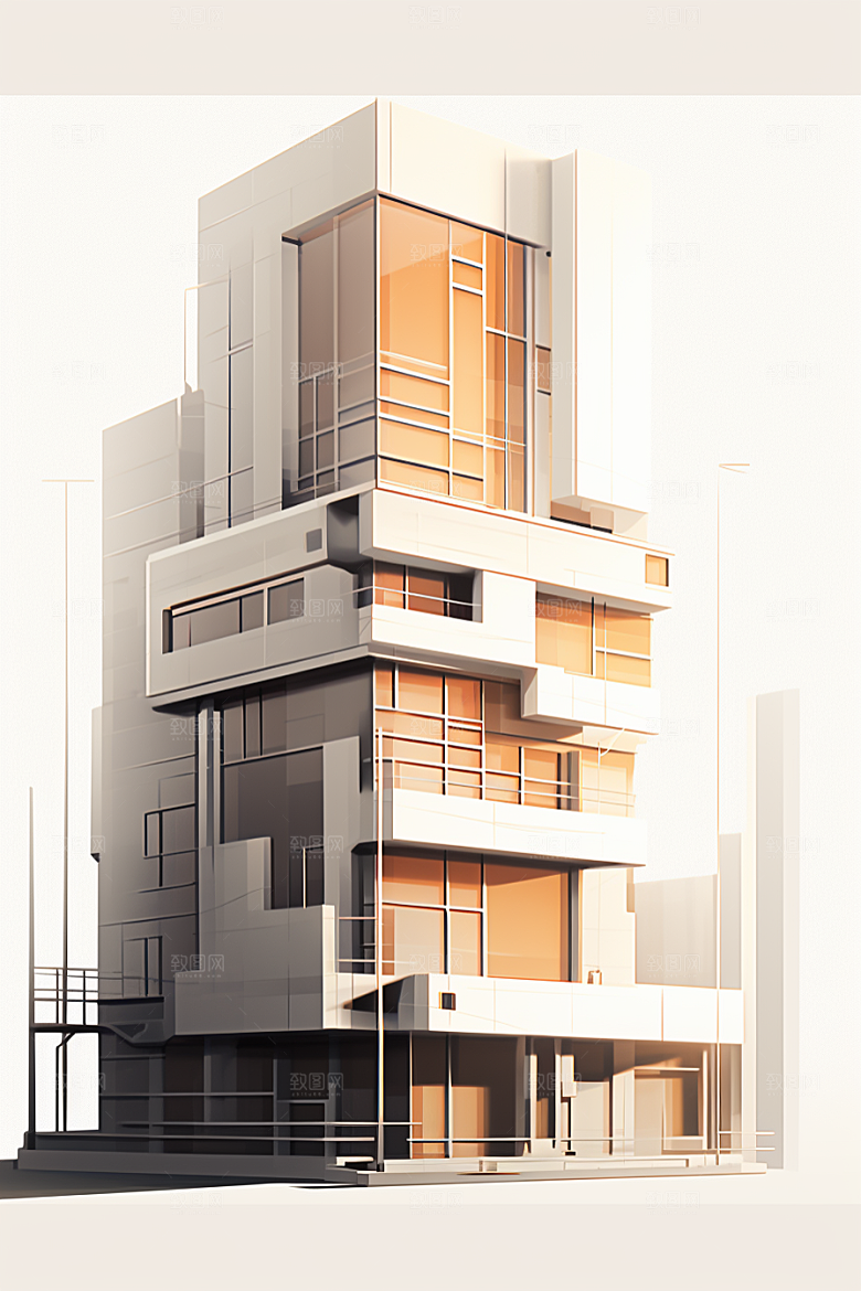 平面建筑几何大楼插画