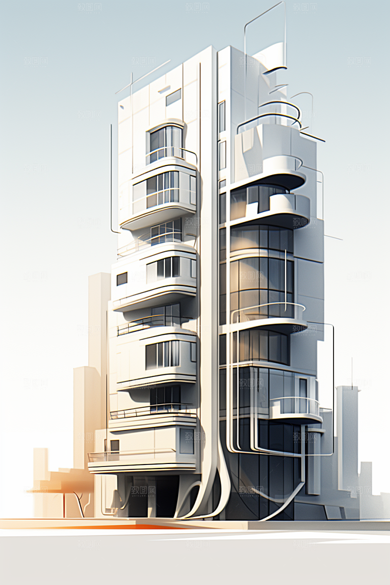 平面建筑大楼简约插画