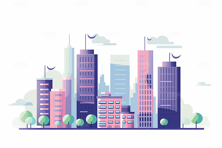 平面建筑大楼设计感插画