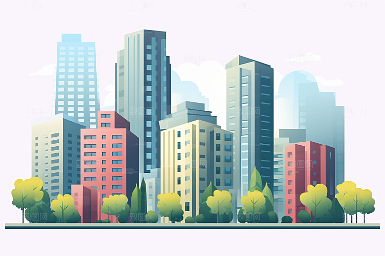 平面建筑大厦高清插画