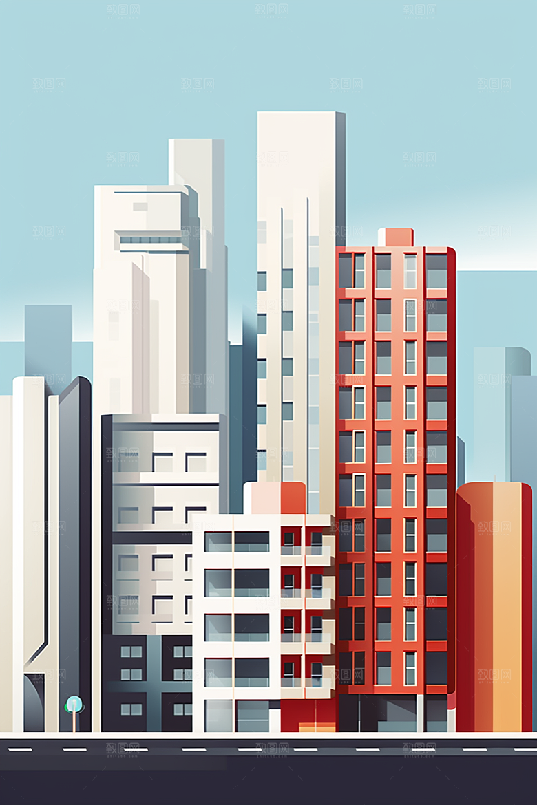 平面建筑立面几何插画