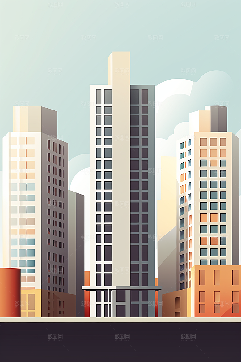 平面建筑大厦立面插画