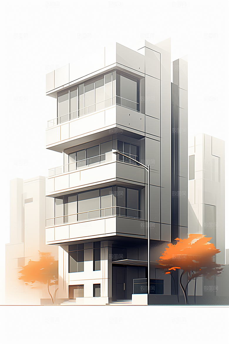 平面建筑几何大厦插画