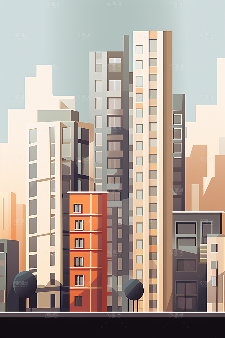 平面建筑简约大厦插画