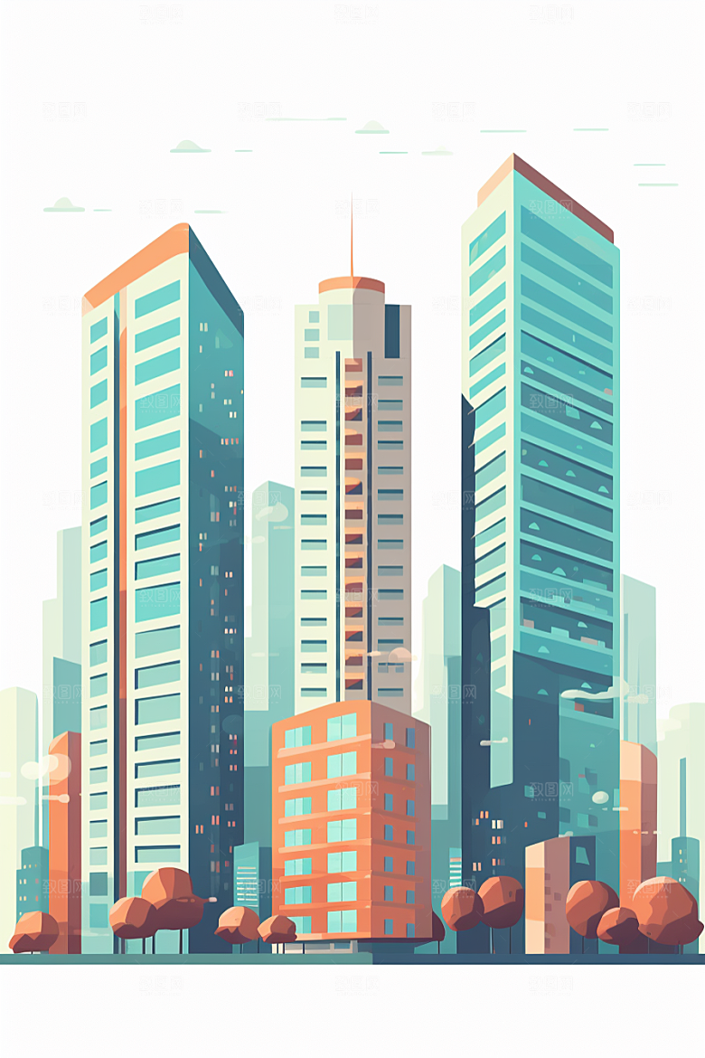 平面建筑大楼扁平风插画