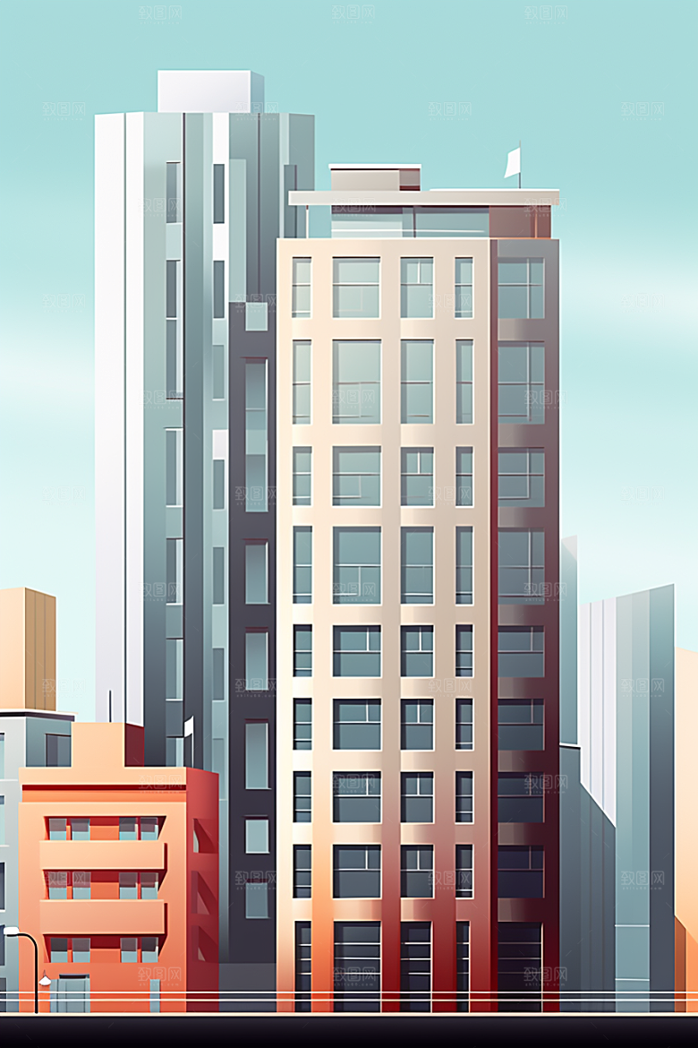 平面建筑简约扁平风插画