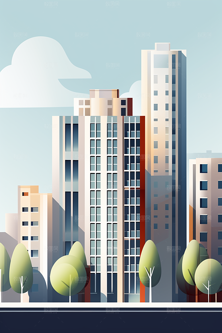 平面建筑大楼高清插画