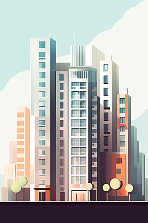 平面建筑高清扁平风插画
