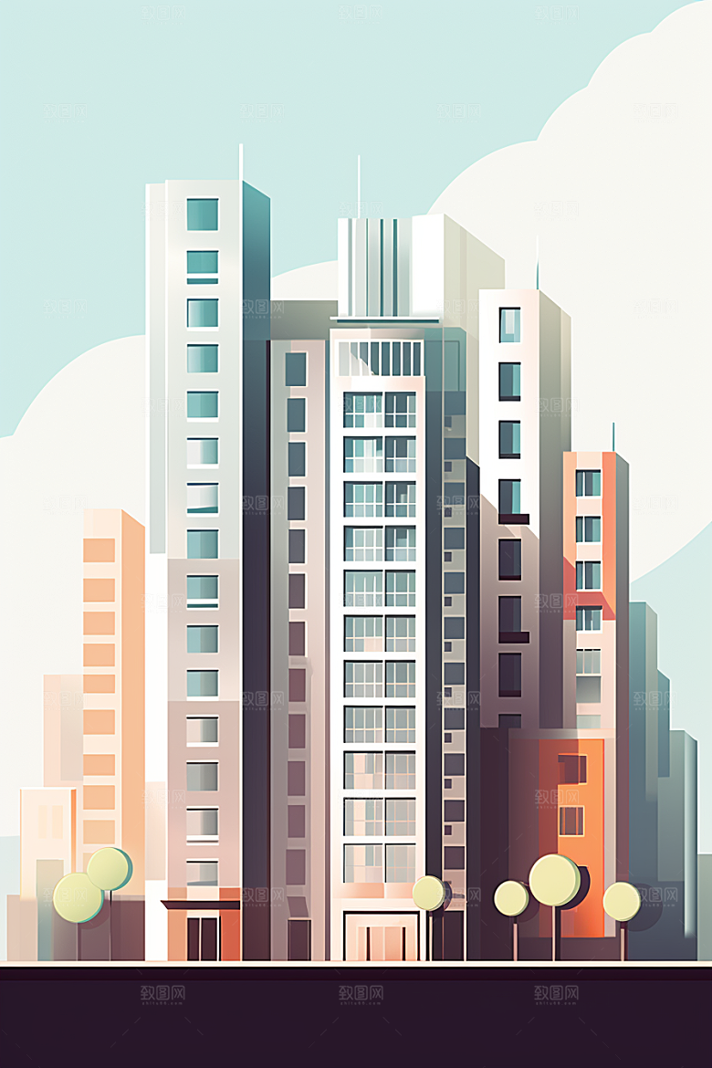 平面建筑高清扁平风插画