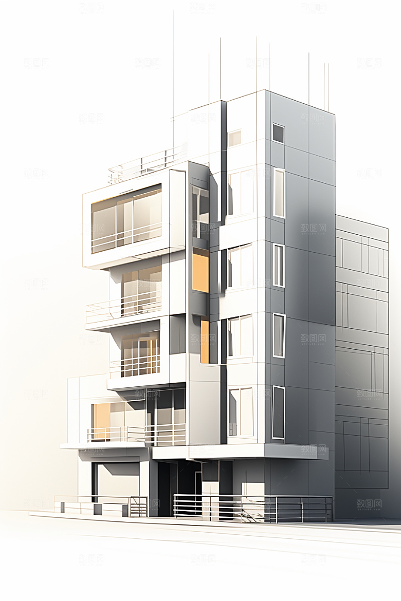 平面建筑大楼立面插画