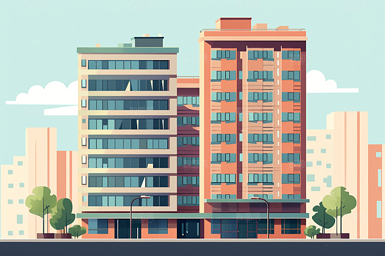 平面建筑大厦几何插画