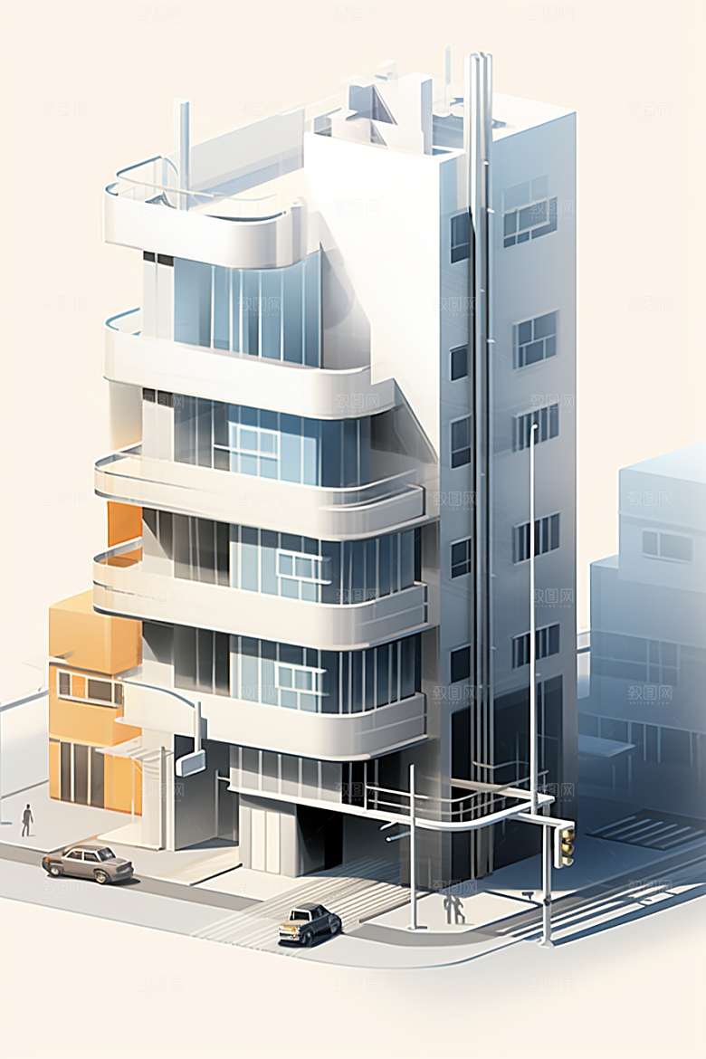 平面建筑立面大厦插画