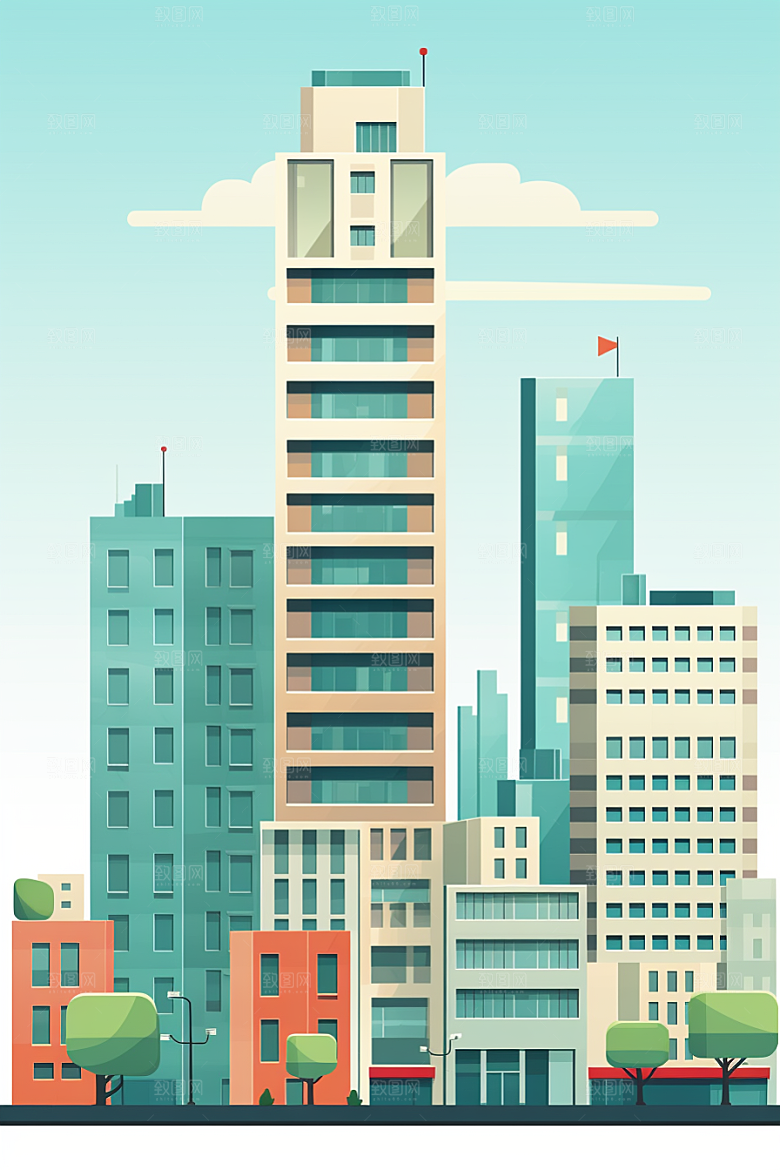 平面建筑立面几何插画