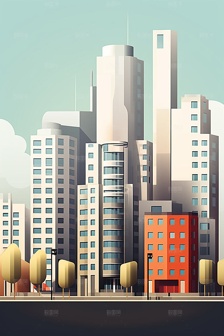 平面建筑大楼高清插画