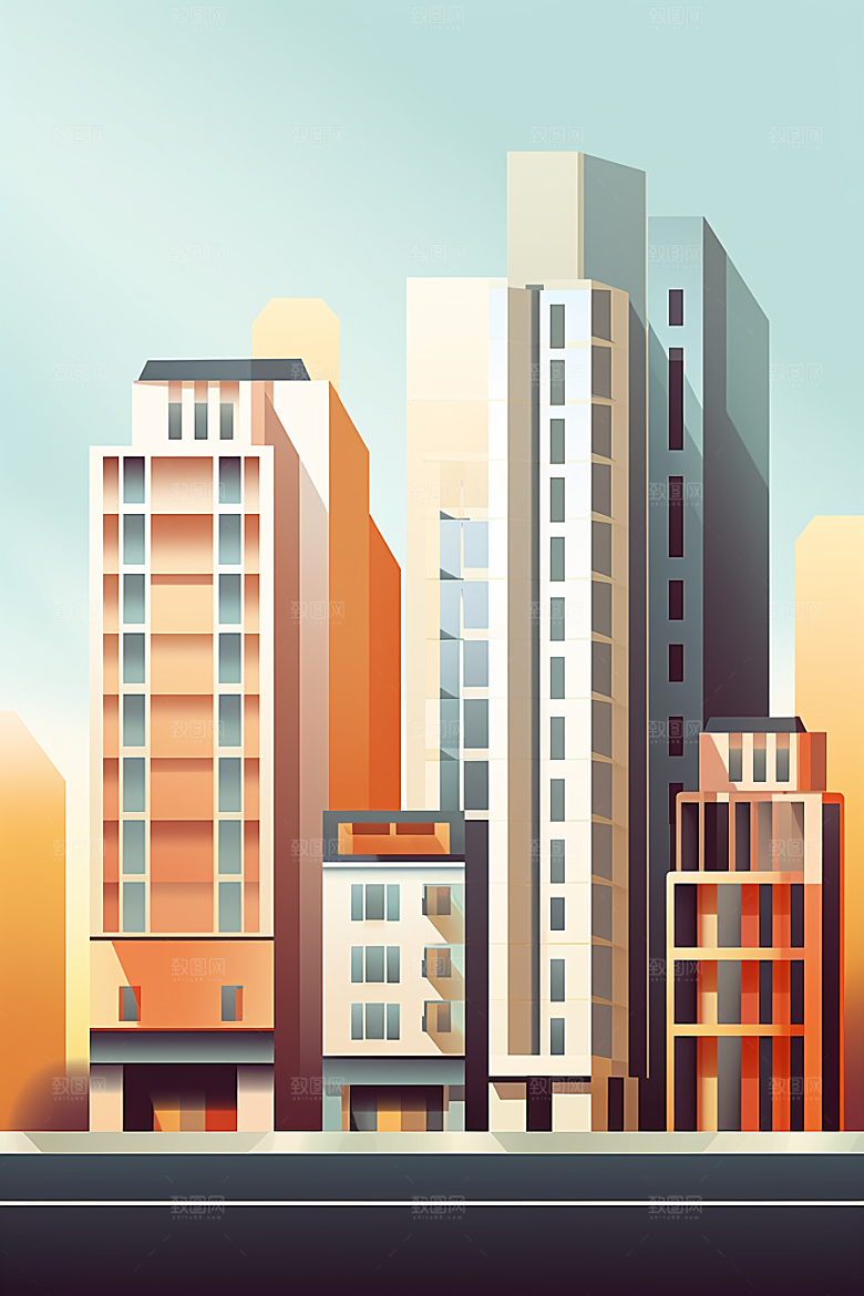 平面建筑几何简约插画