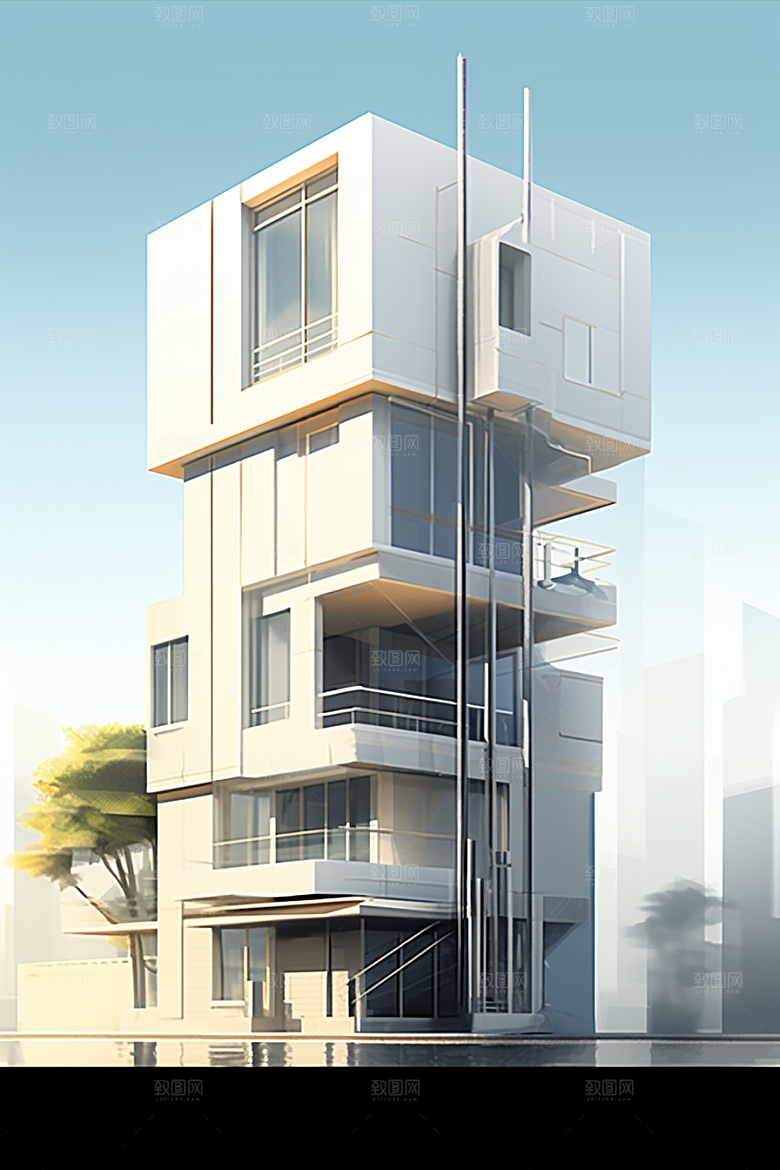 平面建筑扁平风简约插画