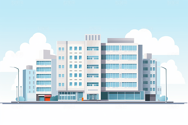 平面建筑大楼几何插画