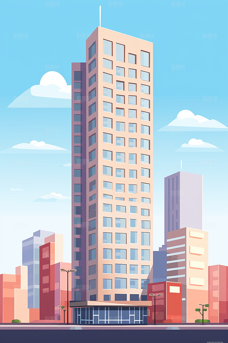 平面建筑大厦高清插画