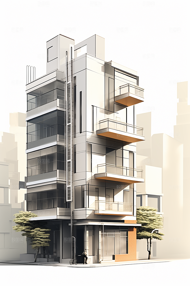 平面建筑扁平风大厦插画