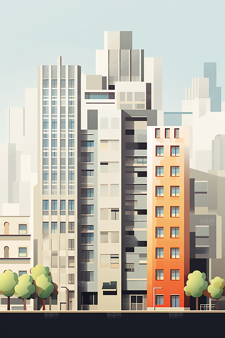 平面建筑设计感几何插画