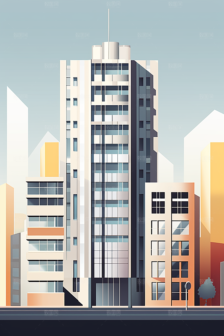 平面建筑大厦大楼插画