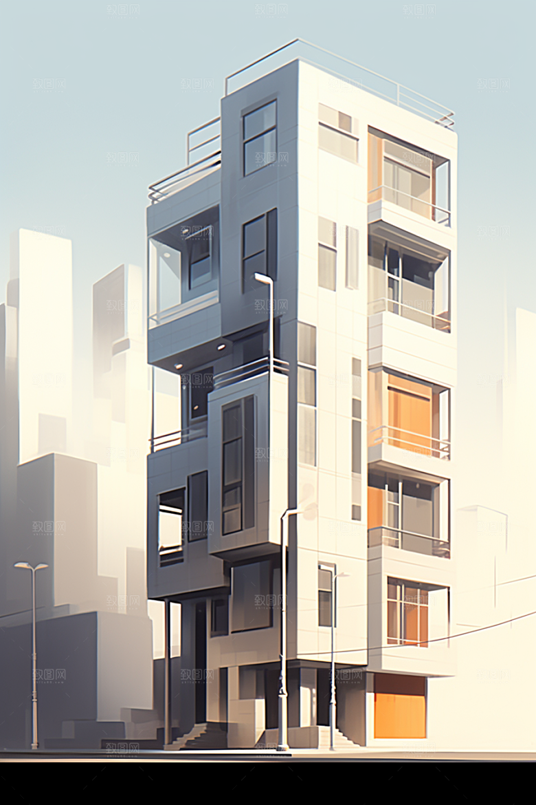 平面建筑高清大楼插画