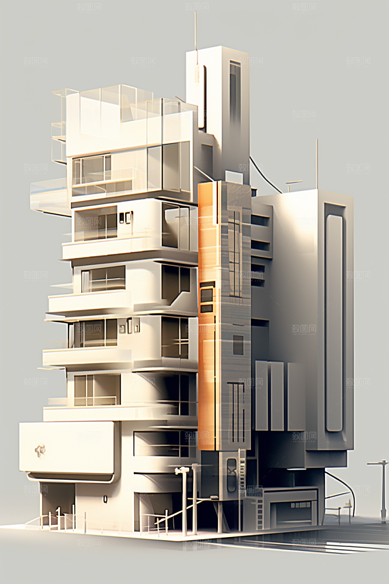 平面建筑立面大楼插画