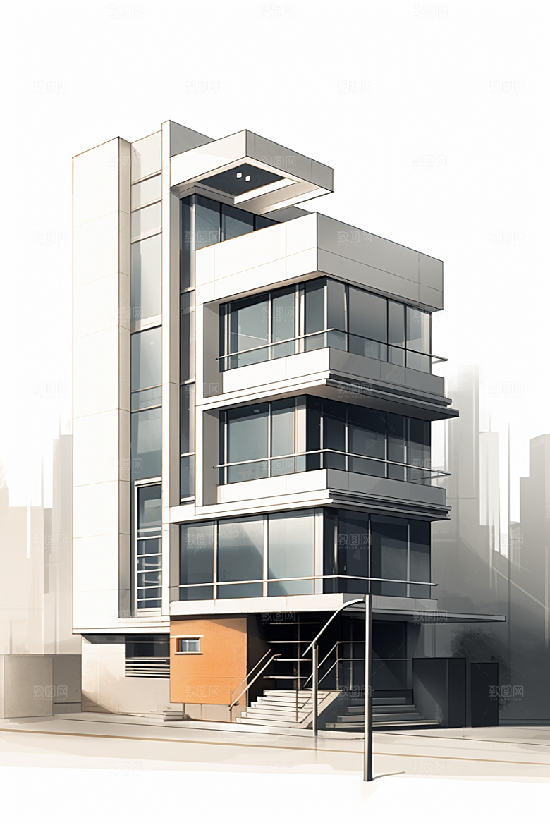 平面建筑简约几何插画