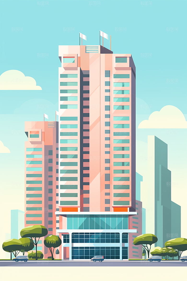 平面建筑立面扁平风插画